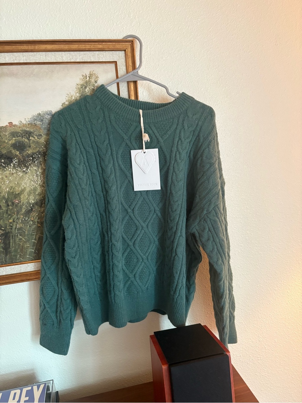 Aelfric Eden Cable Knit Crewneck Sweater in Deep Green